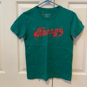 Fifth Sun Festive Green T-Shirt with Red 'Merry'